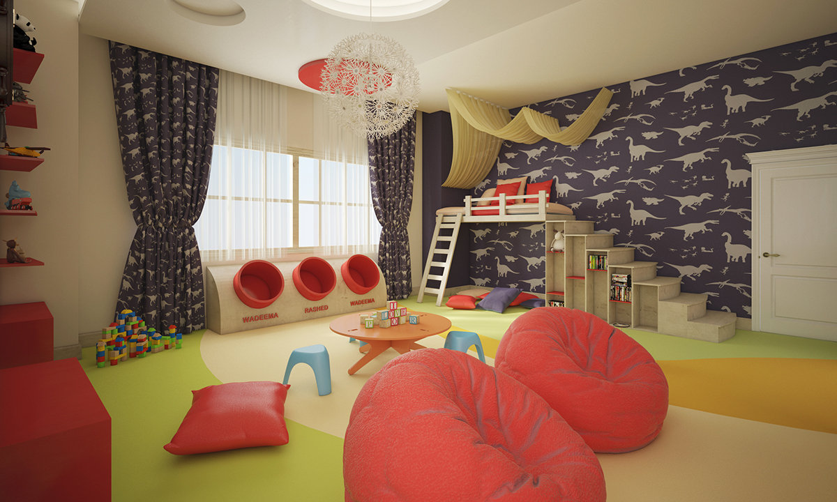 playing toys room child children colorful amazing Beautiful new Unique Innterior design curtains concept arabic