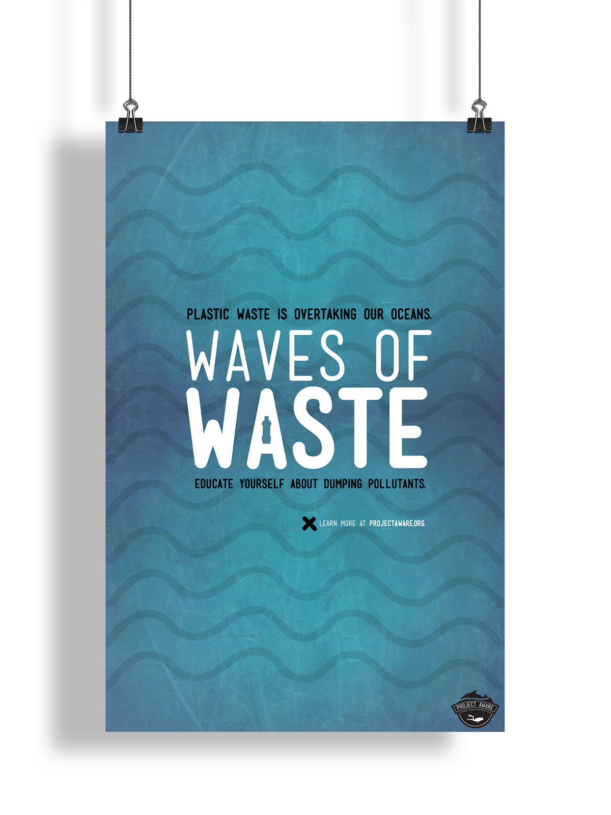 advocacy posters Project AWARE educate Ocean marine life patrick dooley VISC 402 university of kansas fish pollution Plastic Waste recycle Website logo