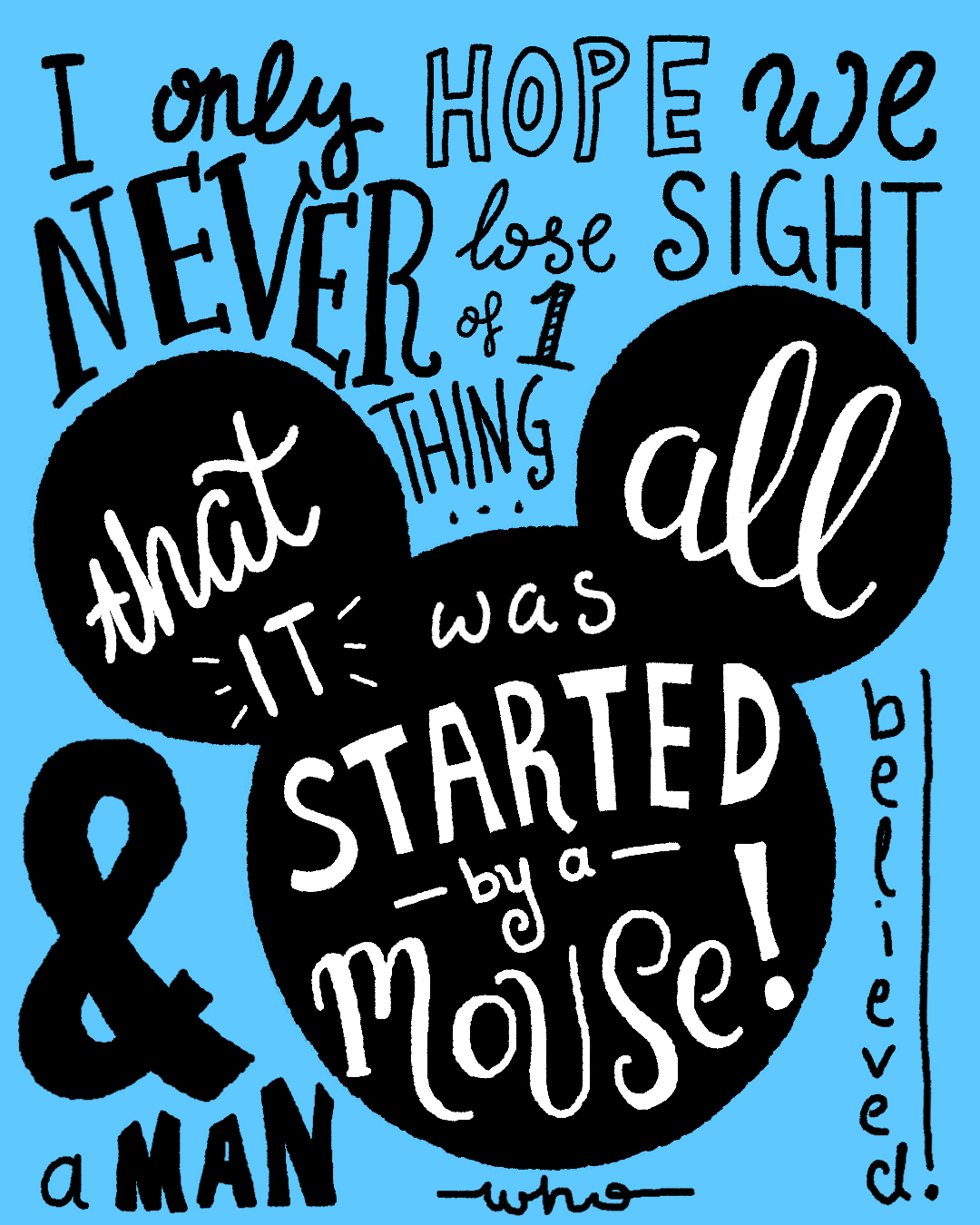 mickey mouse Walt Disney Handlettering ILLUSTRATION  quote itwasallstartedbyamouse Letteringchallenge typography  