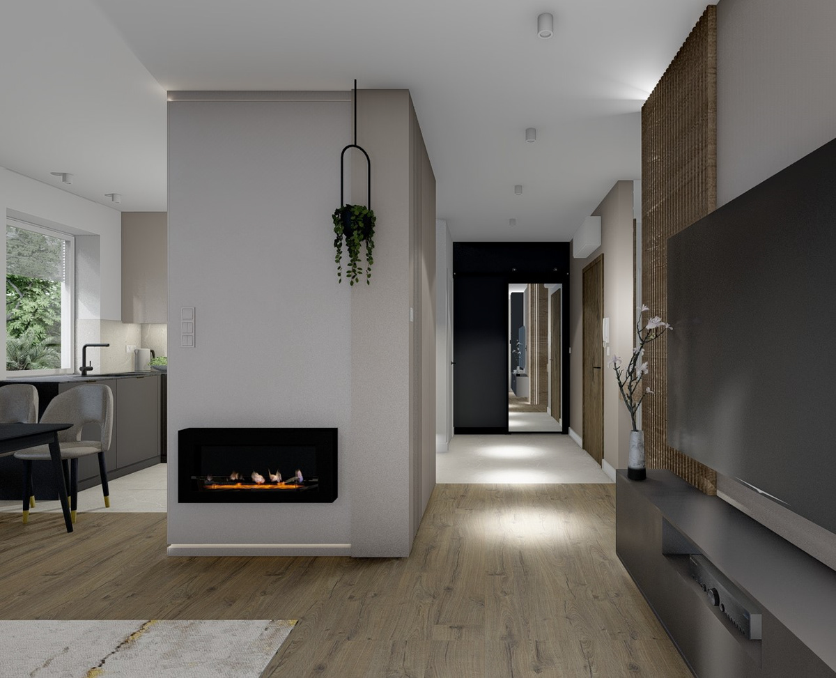 beige interior modern interior design  visualization black kitchen 