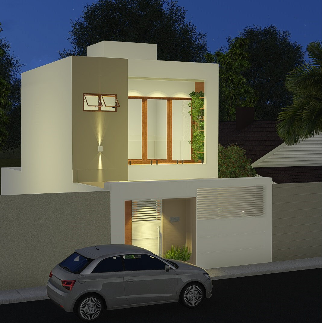 3D architecture ARQUITETURA Compacta design estreito fachada house modern terreno