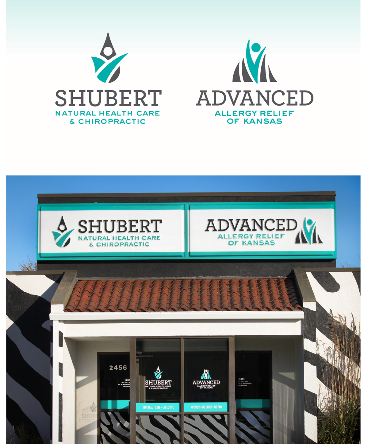 Signage identity logos logo signs chiropractor allergy relief natural healing vinyl building
