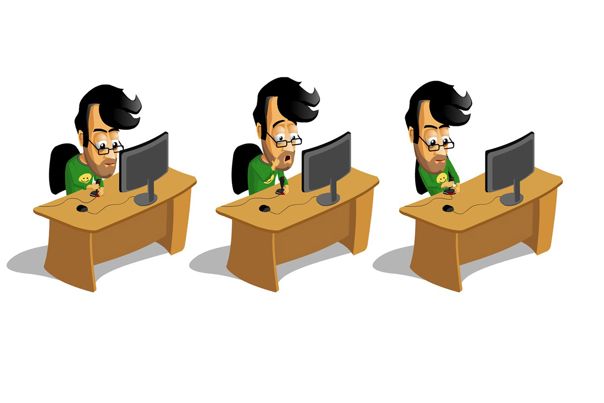 Isometric 2D Game Art character animation Office interactivity Flash game funny cartoon vector