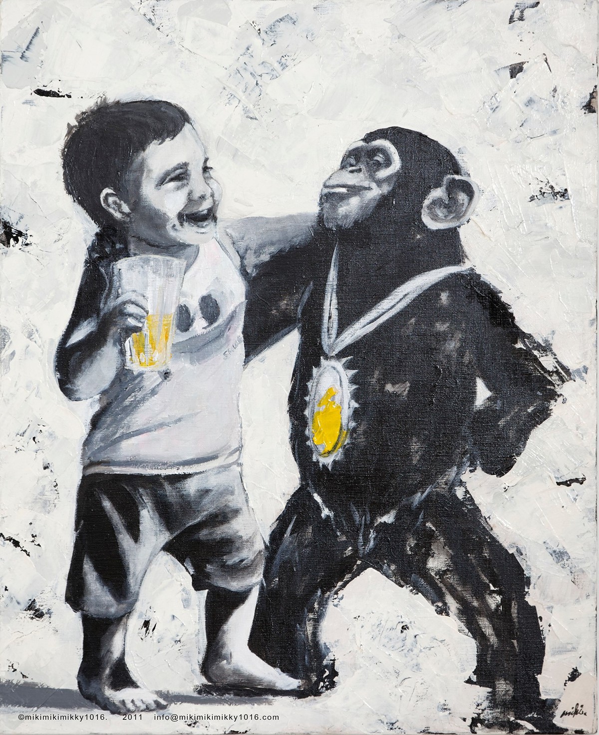 art chimpanzee Love boy draw cute illustrat friend animal Black&white paint design cool awesome