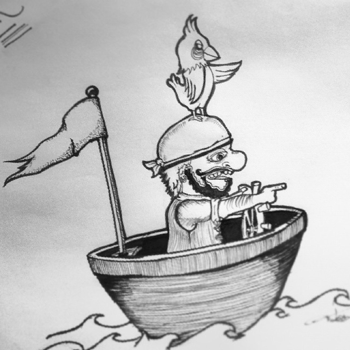 pirata papagaio mar Ilustração barco desenho digital