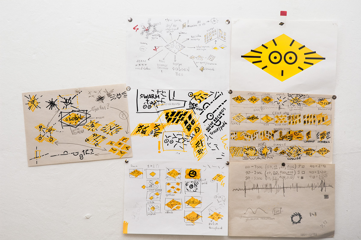 golden bee Biennale graphic deisgn poster generative yellow 2D Character