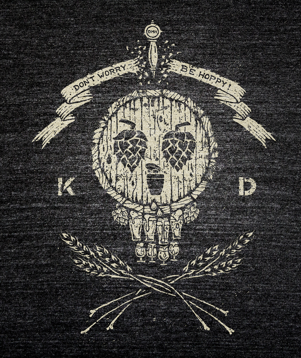 Keg Keg Day DMH beer skulls skull hops hand type black and white tshirts shirts wood texture wheat
