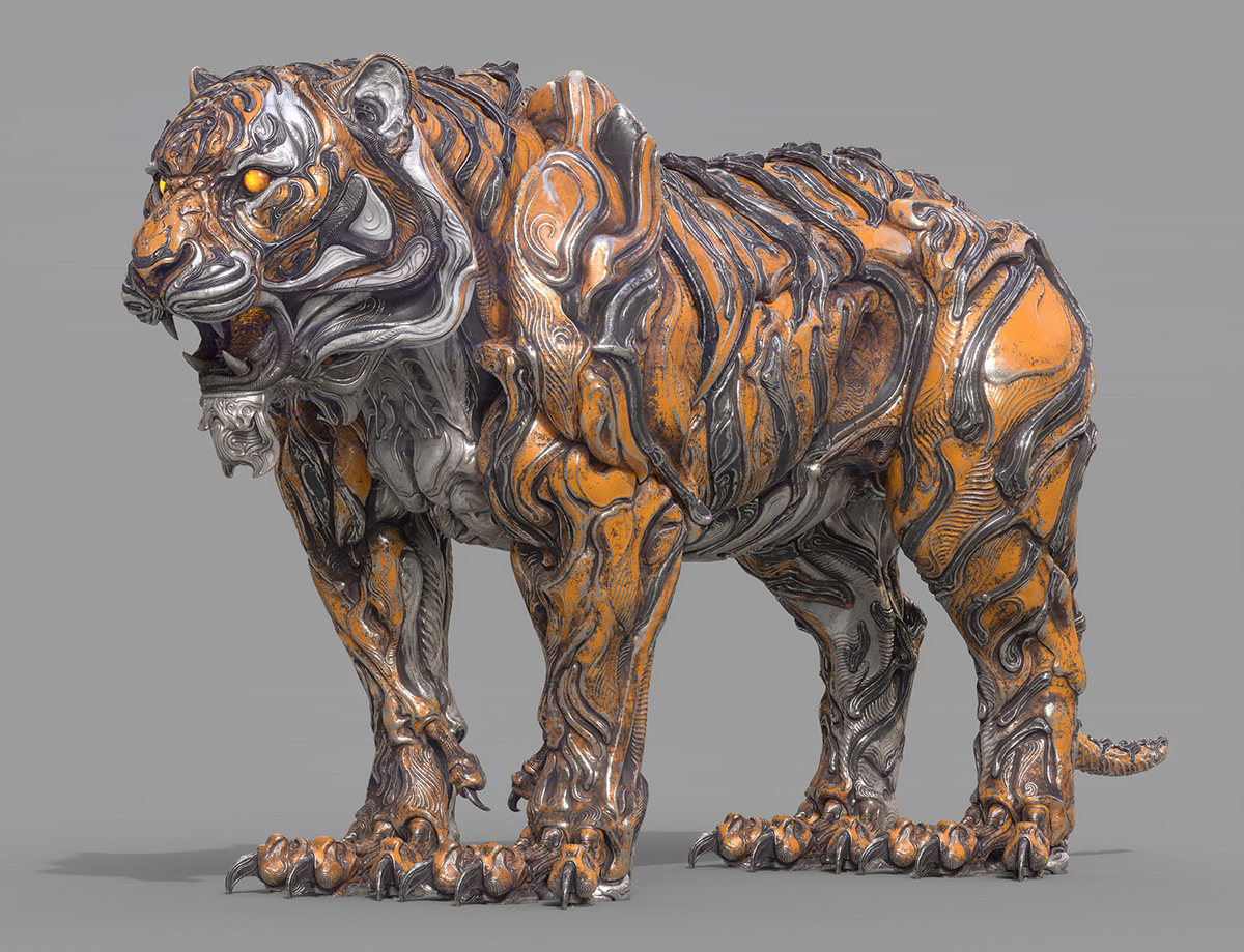Character design  china chinese creatures Digital Art  digital illustration Game Art sculpting  tiger zbrush sculpt