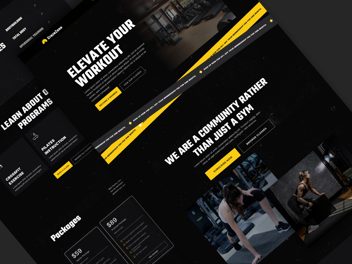 Website Design gym website UI UX design personal training Gym Equipment Special offers Fitness Programs Membership Options Virtual Training workout classes