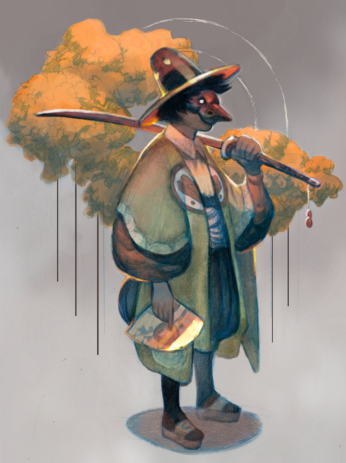 Nature samurai geisha Character paint color ILLUSTRATION 