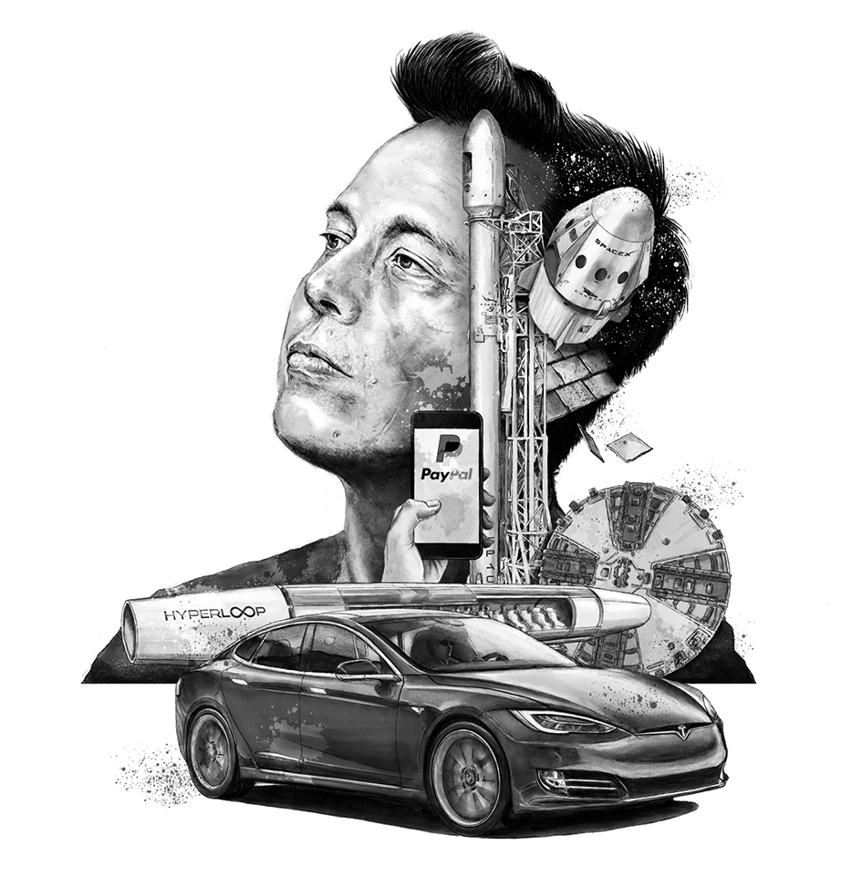 Elon Musk portrait digital painting editorial art Drawing 