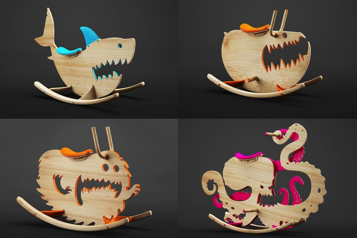 c4d monster bolimond wood toy furniture octopus shark