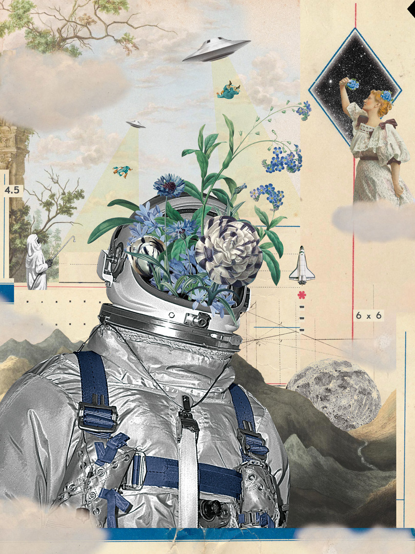 astronaut collage concept Digital Art  Digital Collage Flowers Space  surrealism vintage