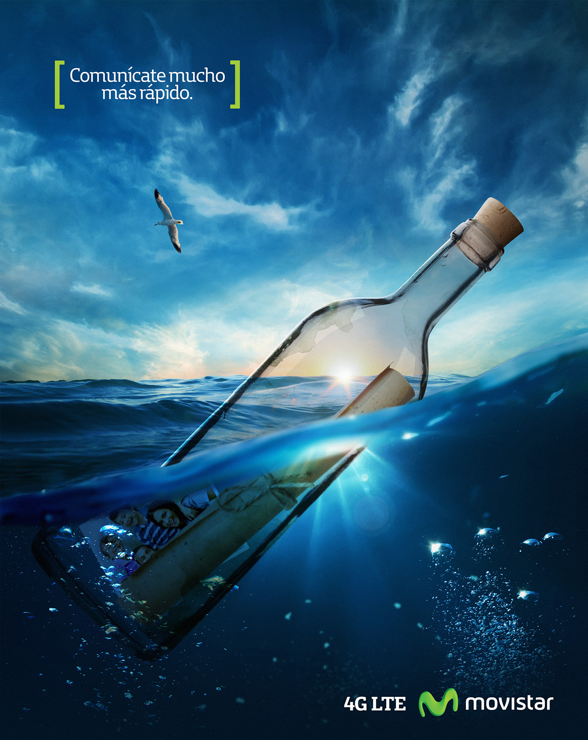 publicidad dirección de arte diseño movistar botella agua mensaje velocidad 4G LTE
