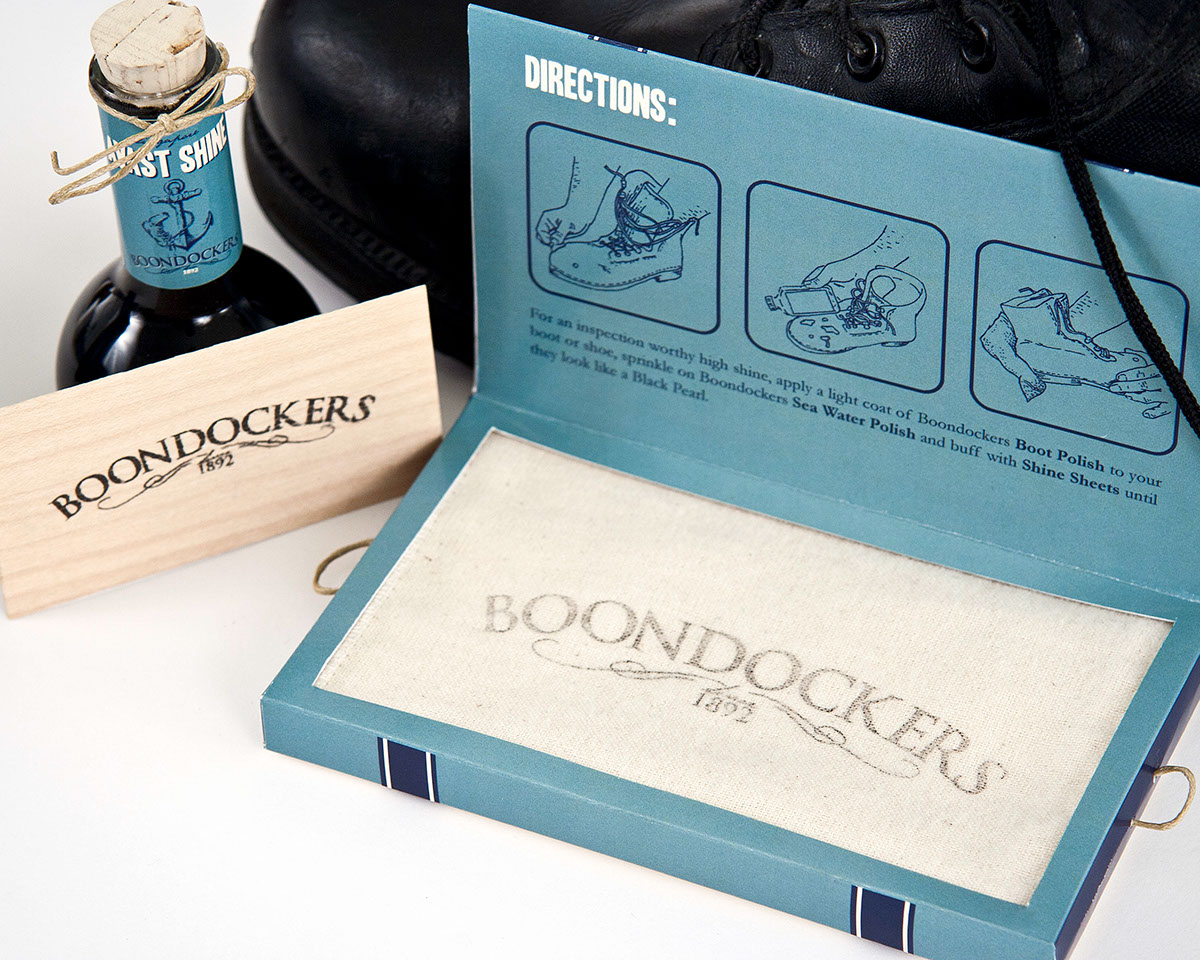 Packaging identity boondockers shoeshine boot polish