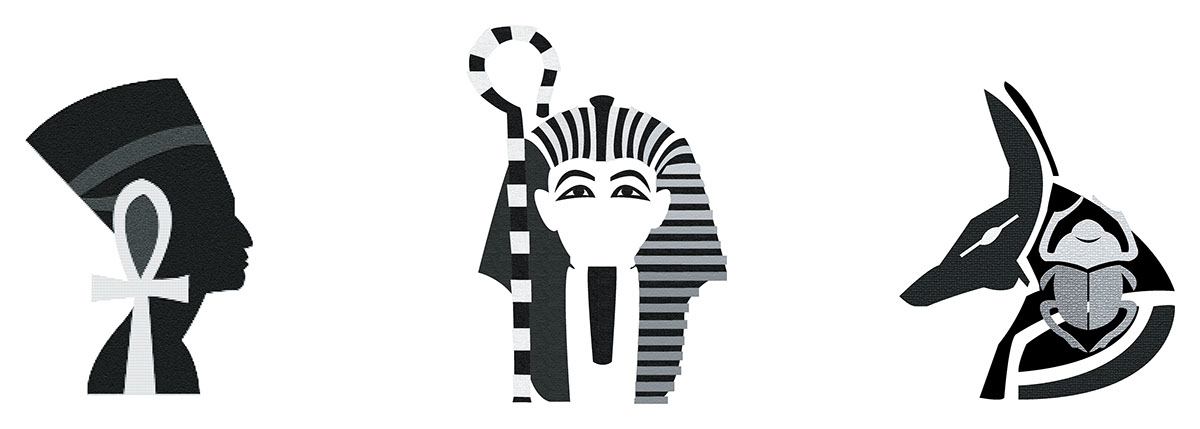 icons iconographics symbolism egypt ancient egypt nefertiti ANKH pharaoh staff anubis Scarab commuication hieroglyphs black and white Silhouette
