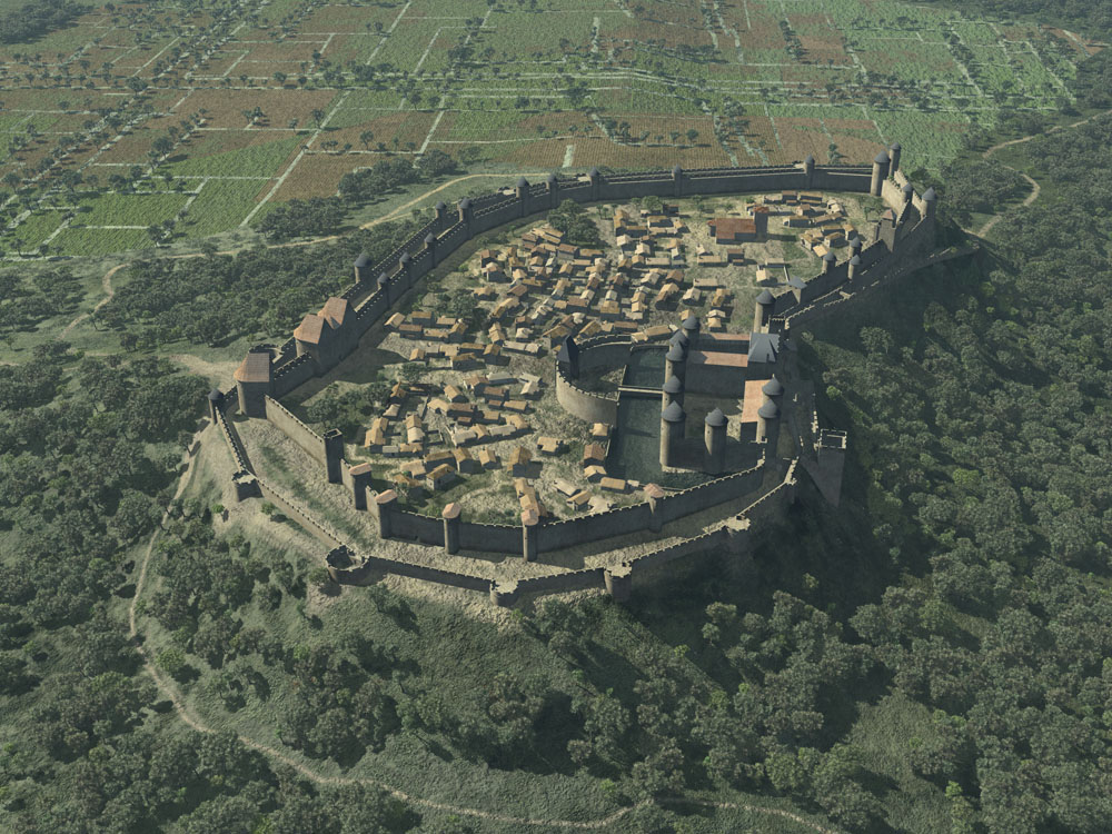 Castle  carcassonne  render  3d max  mental ray photoshop  vue Landscape  design medieval Celt roman village