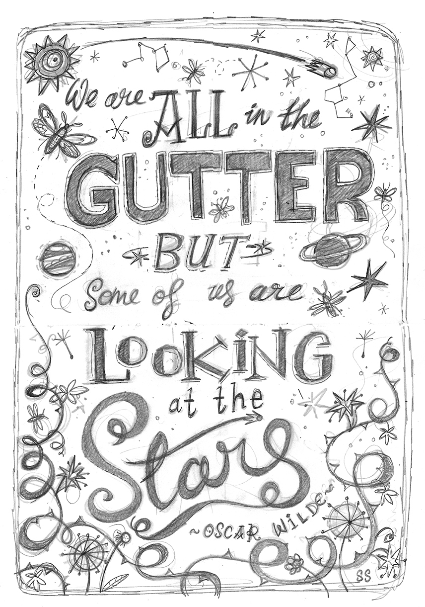 Poetry  poet Oscar Wilde quote Ireland irish screen print forsale HAND LETTERING type hand drawn night Insects stars