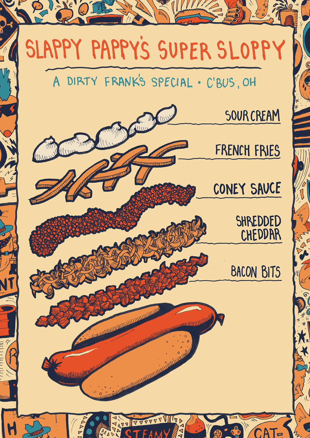 party Hot Dogs grunge punk american americana pølser Food  Event food event Dirty Frank's columbus ohio Columbus OH ink