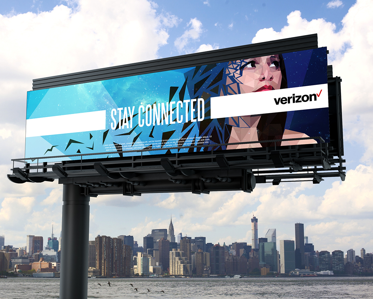 verizon cellular Promotion graphics billboard city Transformation awesome good design girl woman separated geometry shapes colors