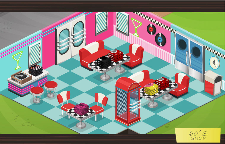 furniture cartoon shop game floors tables chairs mirrors walls decoration