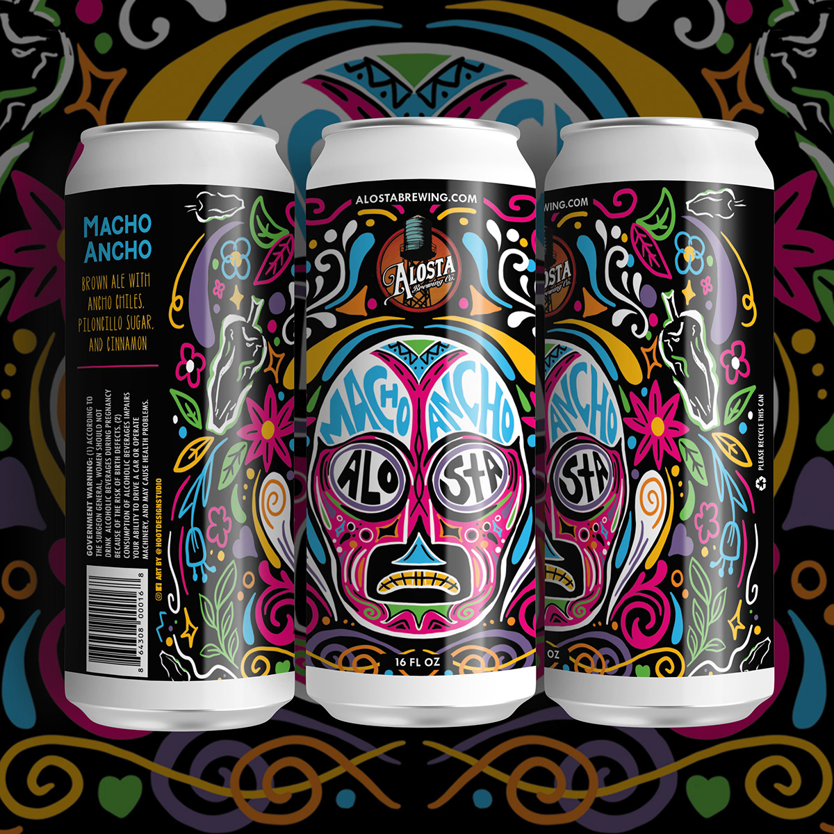 dia de los muertos wrestling beer can label design for Mexican craft beer 