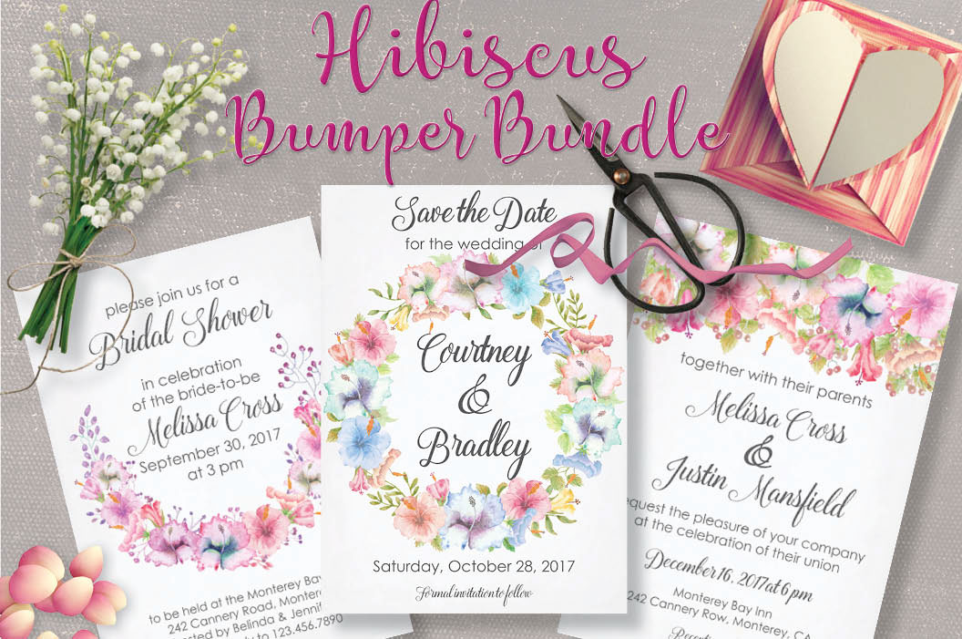 watercolors watercolor clip art wedding clip art Weddings stationery design Hibiscus flowers pastel flowers watercolor bundle clip art bundle wreath