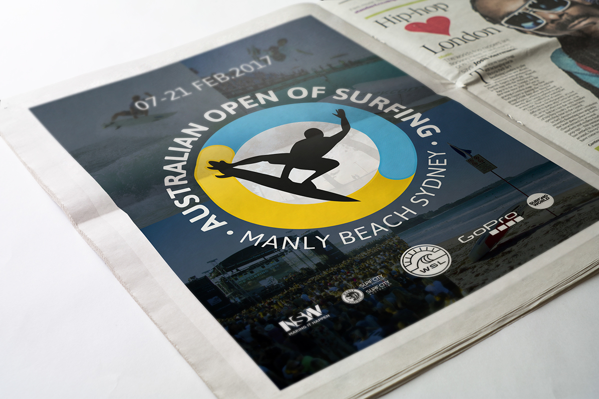 Surf Competition Event design print Printing media newspaper billboard Bus Shelter