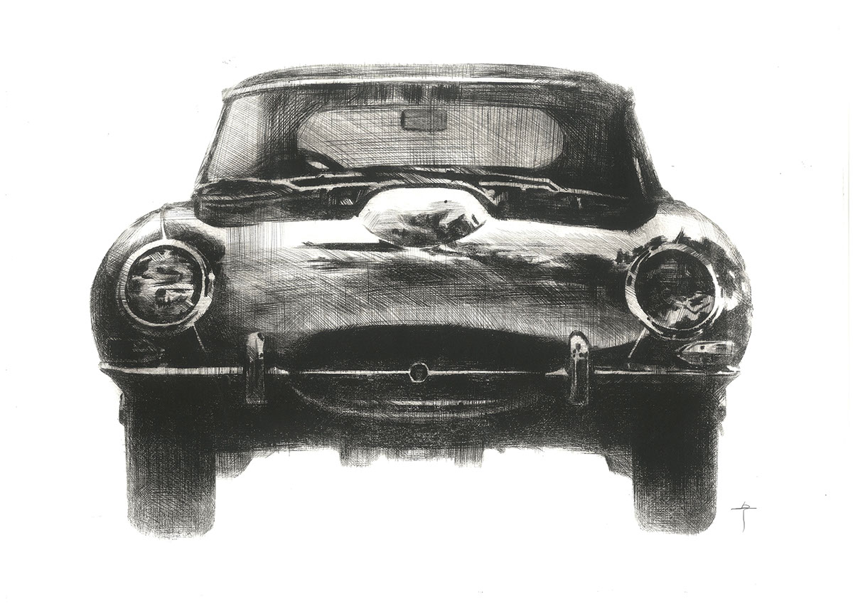 Drawing  Sktech DryPoint engraving Automotive design car design car transportation