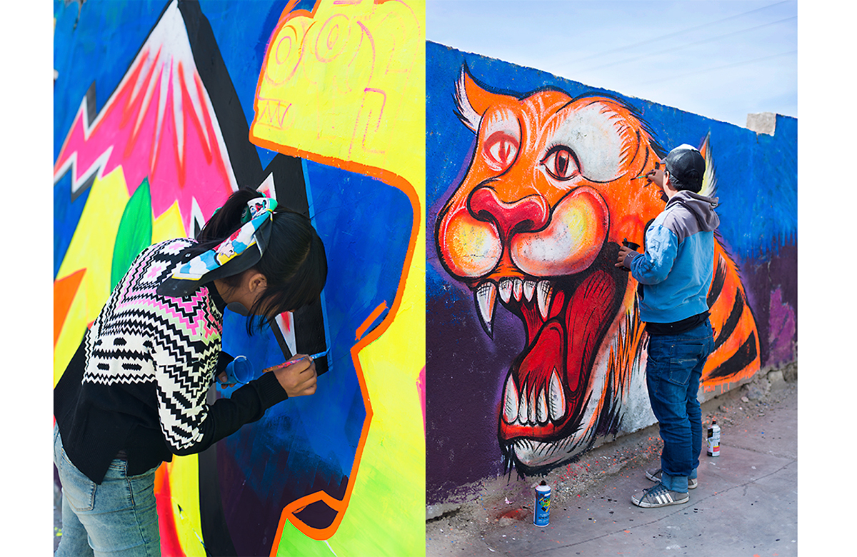 rutamare neoandino peru bolivia streetart chicha tiger lettering madethis colossal paint neon artperu lapaz Mural