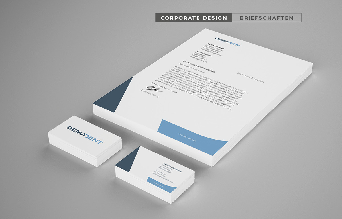 fiktives Projekt Corporate Design visitenkarte geschäftsbrief   kuvert Fahrzeugbeschriftung bildsprache Produktkataloge Dentalbranche
