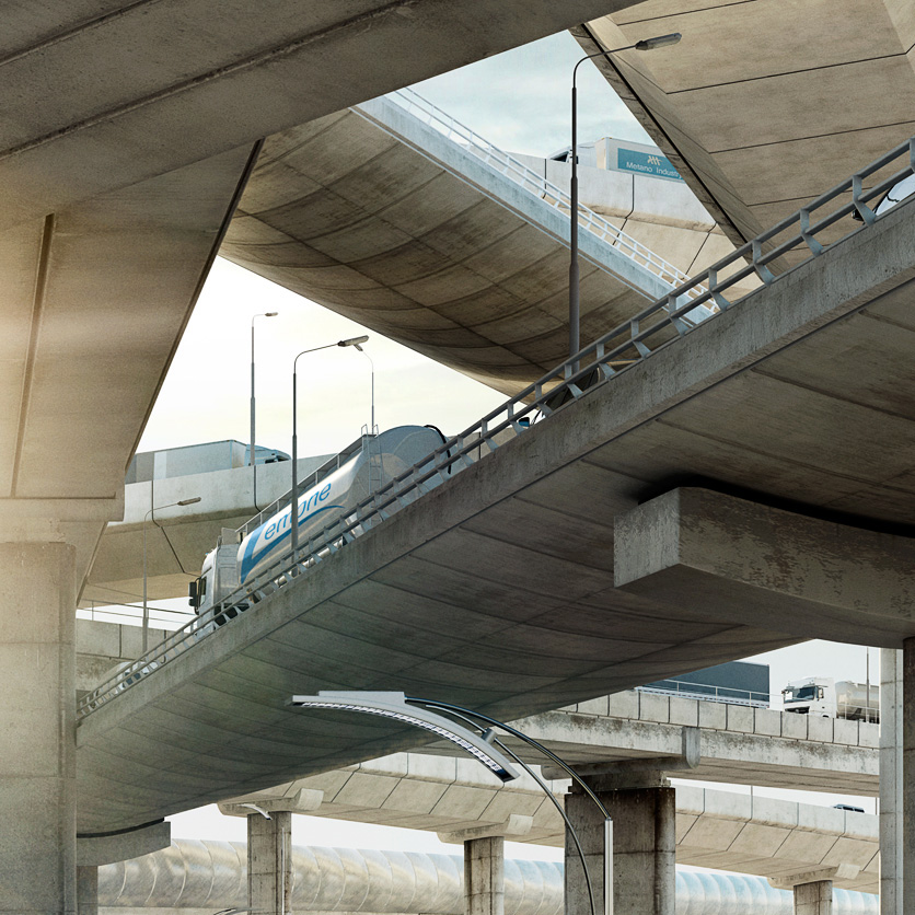 Souverein CGI 3D postproduction TU Delft  iceberg roads highway bridge Cars jaap vliegenthart luminous creative imaging fedde souverein