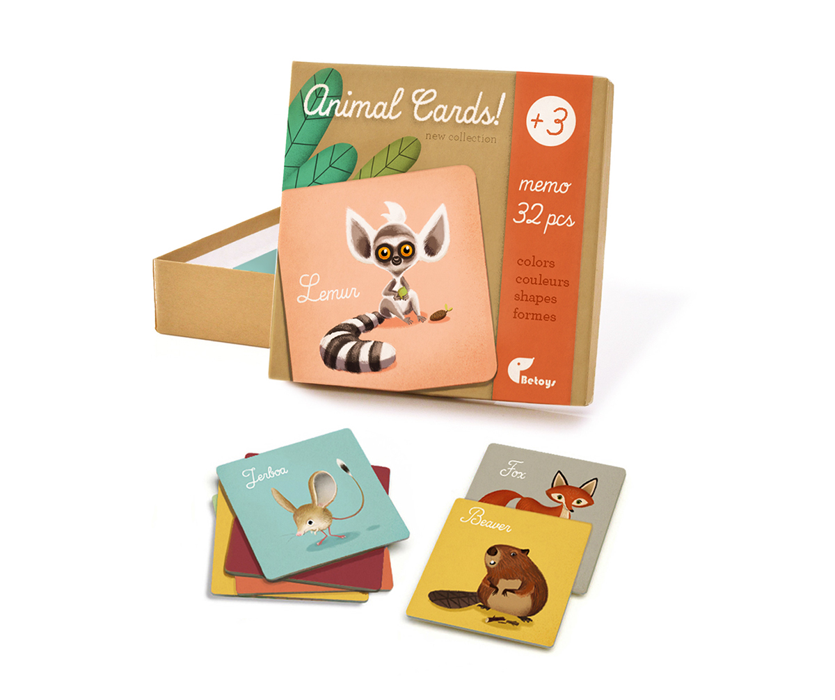 Adobe Portfolio card game children toy animal cards lemur FOX goat orangutan mapache cabra raccoon jerboa beaver castor