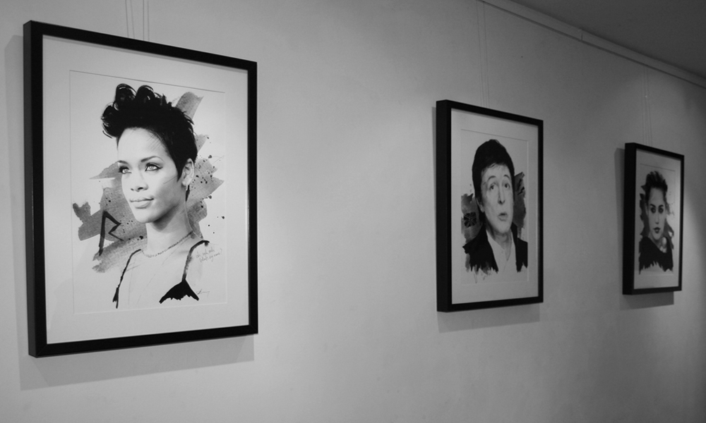 Exhibition  London portrait black and white Duotone Adele obama Beyonce Katy Perry pencil ink Ps25Under25