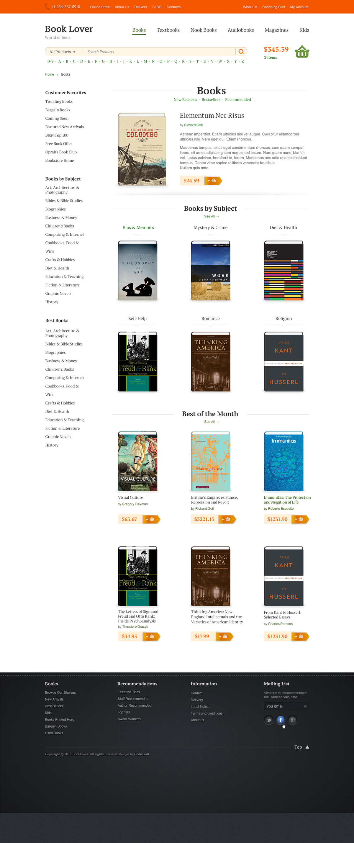 Web shop online store books magento e-commerce web shop book basovdesign booklover psd template template themeforest sale