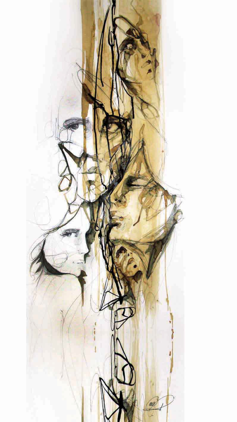 art  human  Faces  figurative art fine art  emotions  women  Female  coffee  ink  watercolour visual art soul illusion mixed media