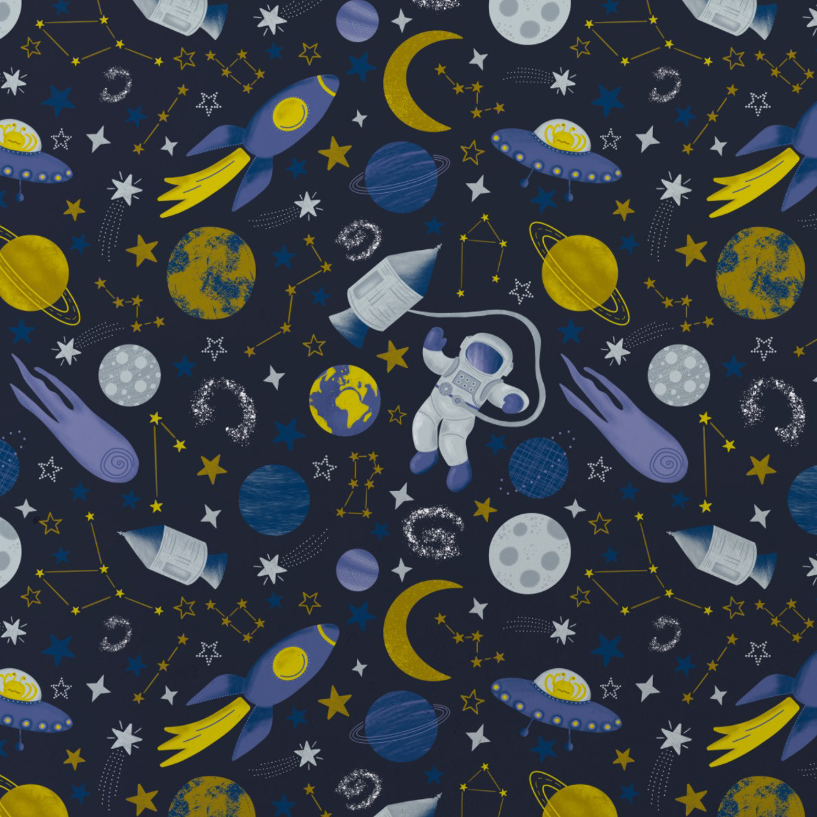 space pattern design with planets and spaceman