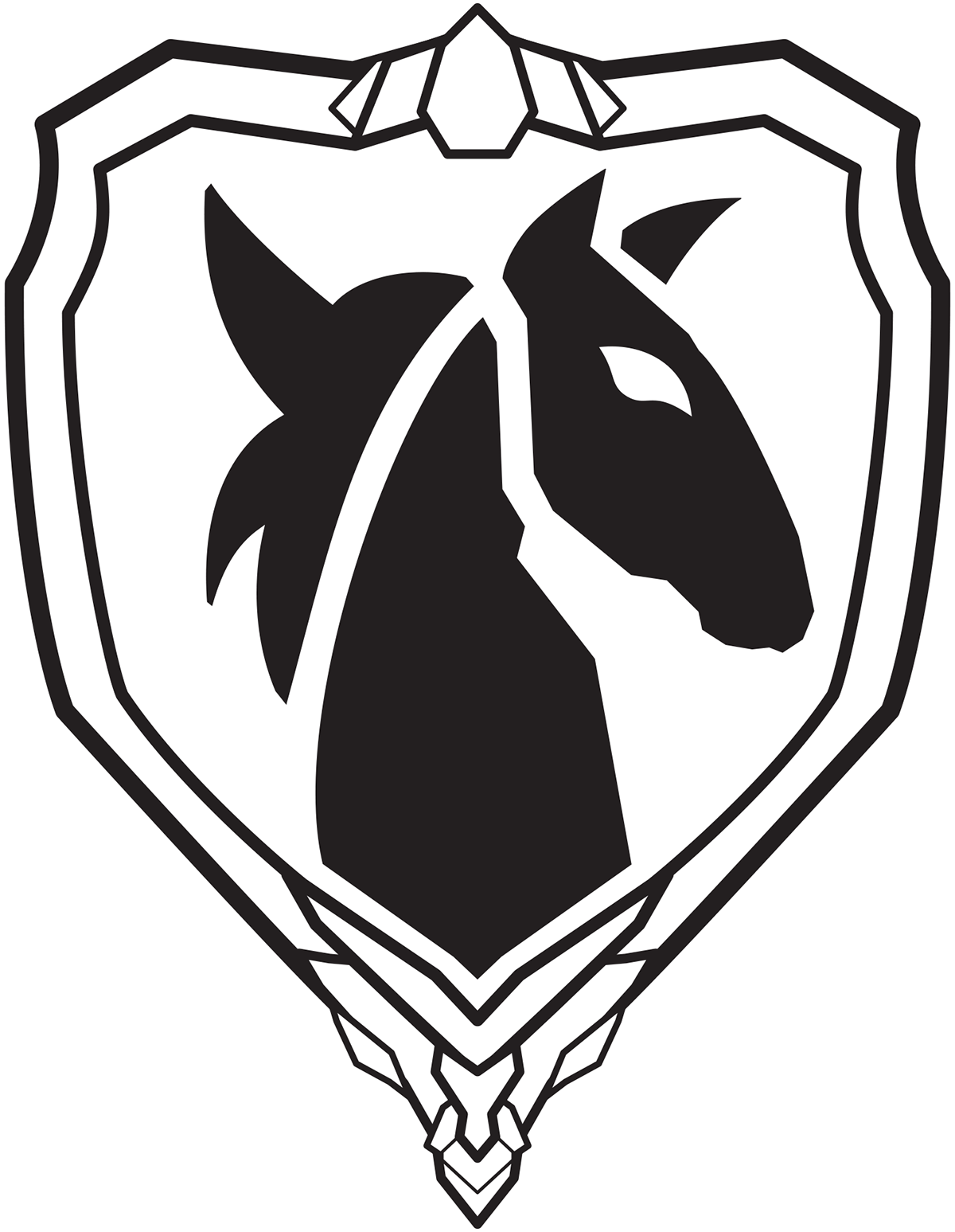 logo design blue gold crest horse textured Silhouette Logo Design