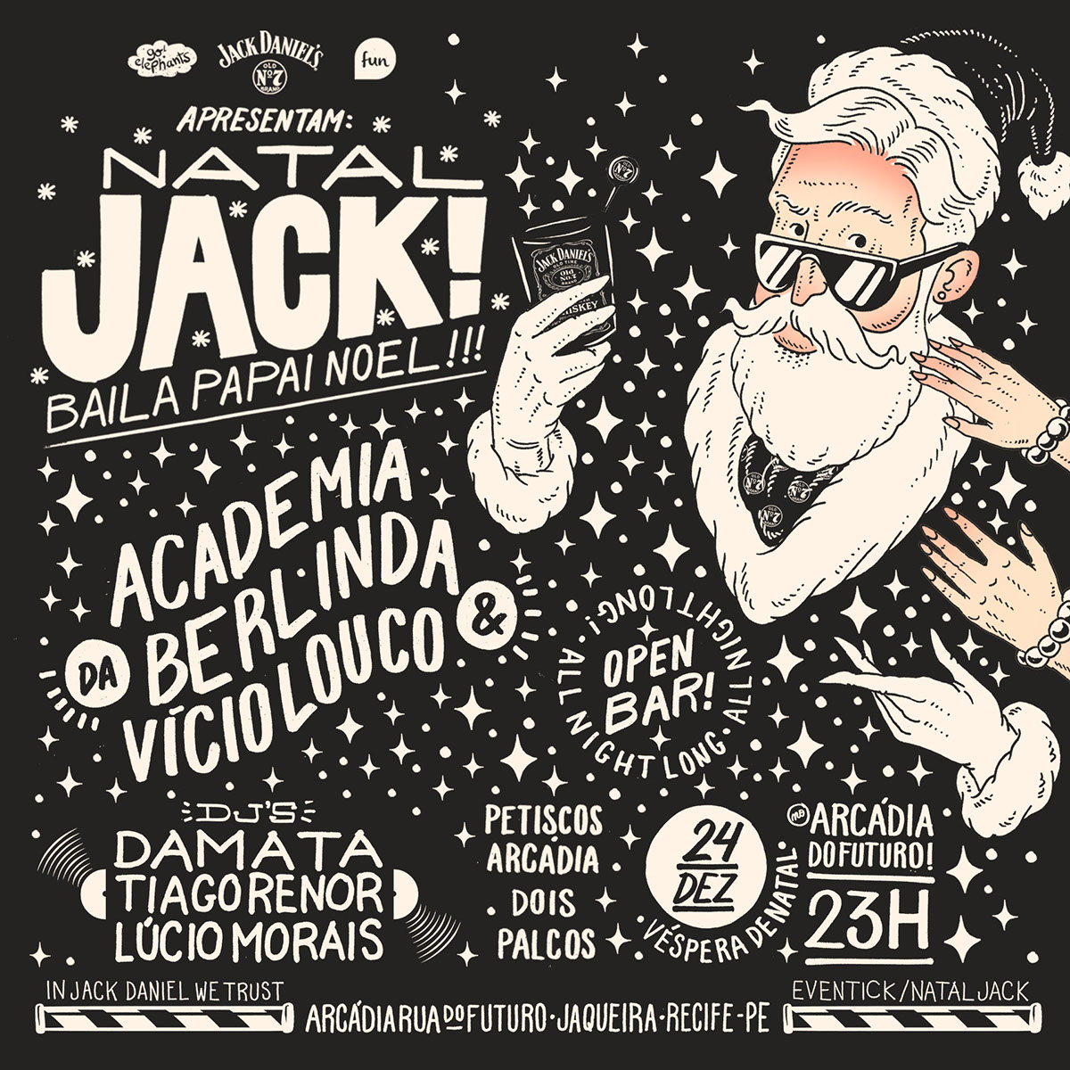 recife jack daniel's jack daniel art design poster cartaz Brasil festa party academia da berlinda vicio louco Caramurú baumgartner ilustrador