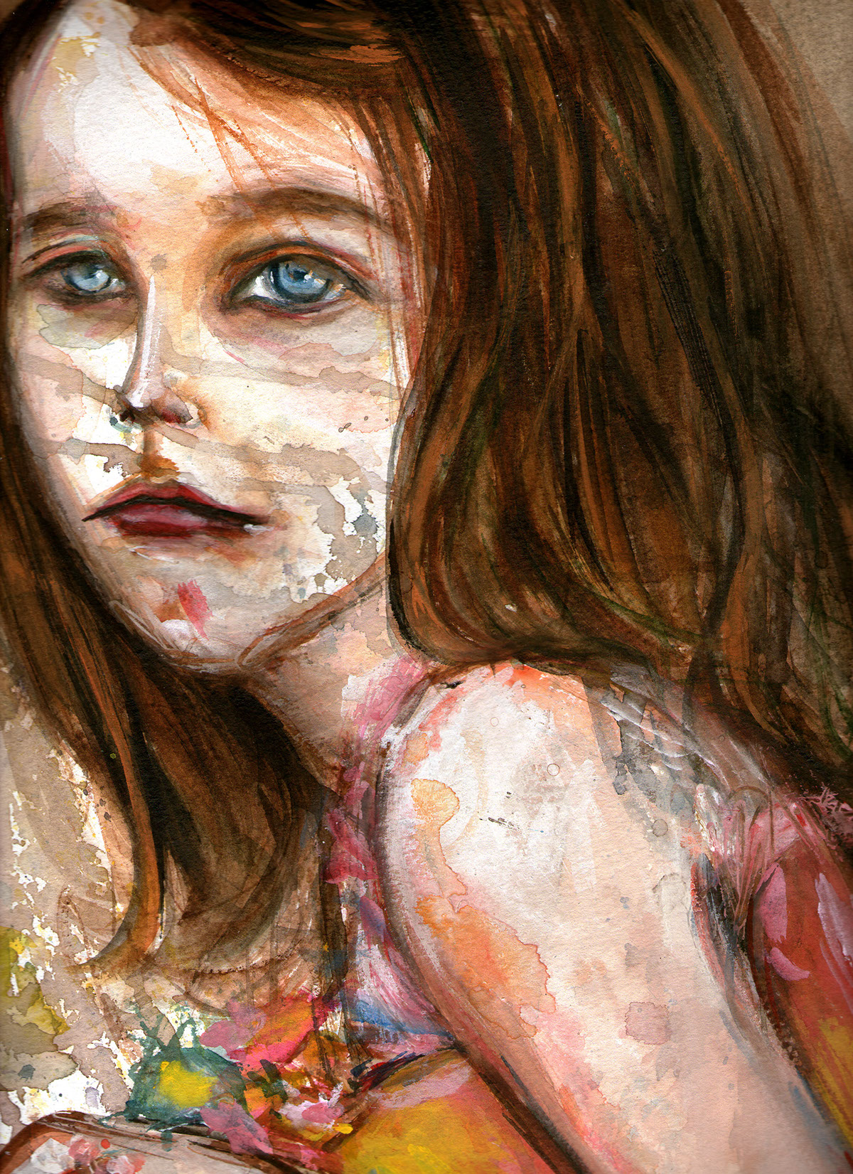 Blue Eyes watercolors drawings child spring