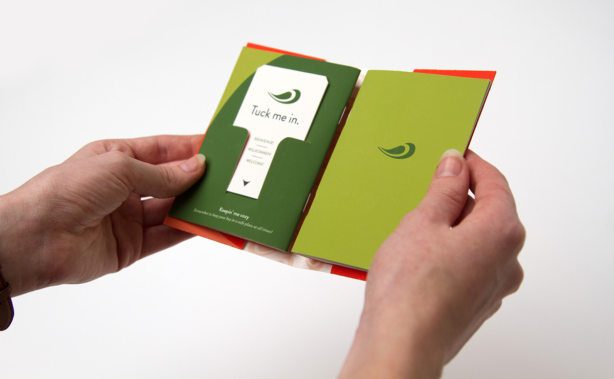 design package design  hotel hostel france Sojourn séjour green orange Booklet kit bathroom soap B&B lacoste