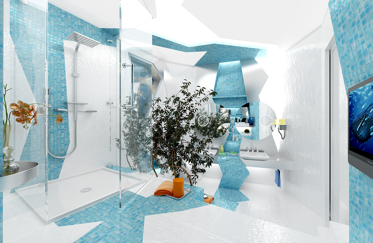 water geometry Gemelli Design blue bathroom