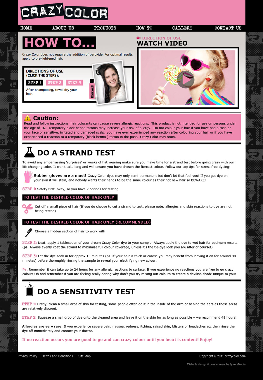 Website punk rock black pink crazy color Web Ecommerce hair dye dark screen cartoon colour