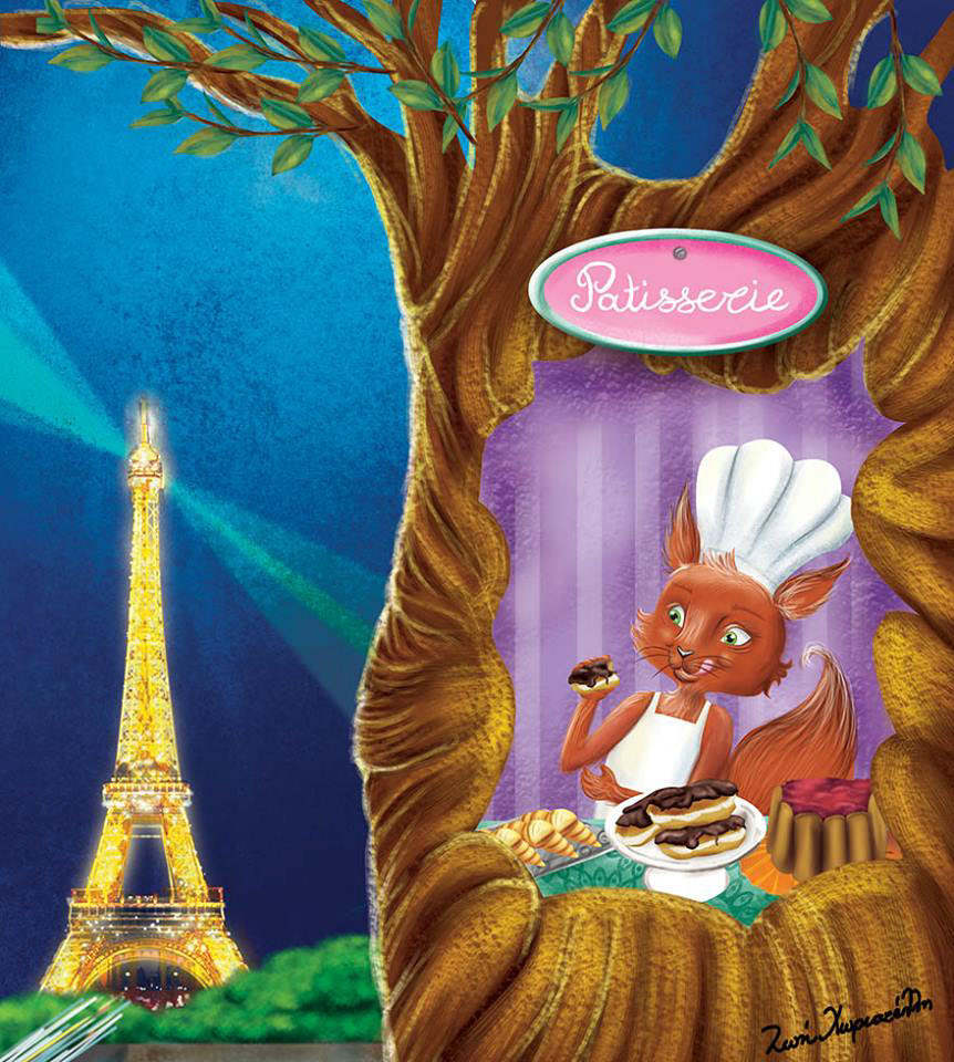 squirrel Park Paris eifel tower Tour Eiffel children's illustration Digital Drawing