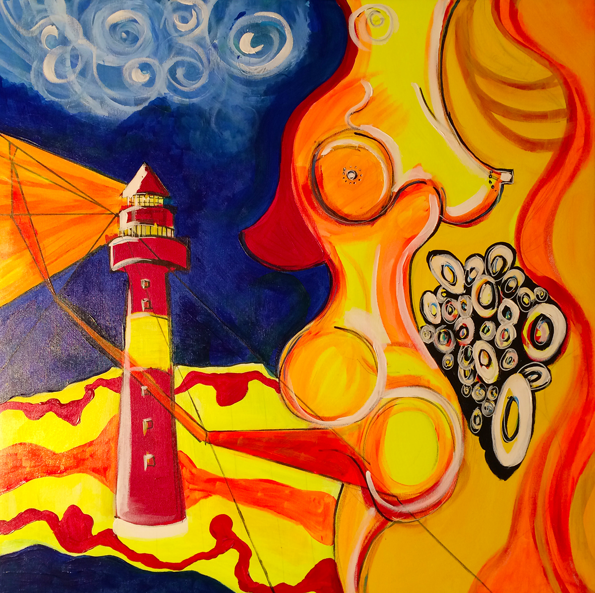 njaal soleng acrylic Bergen norway mermaid lighthouse havfrue square abstract modern art fine art woman