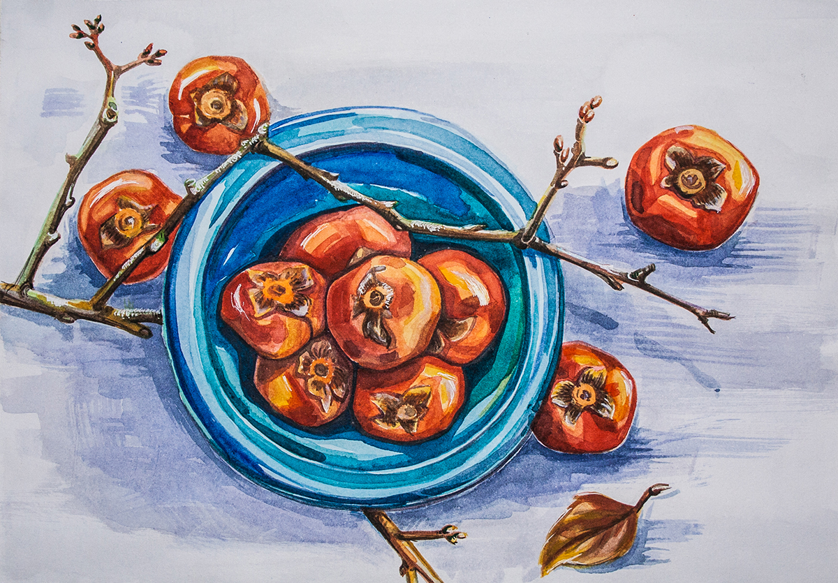 watercolor persimmons paint complementary