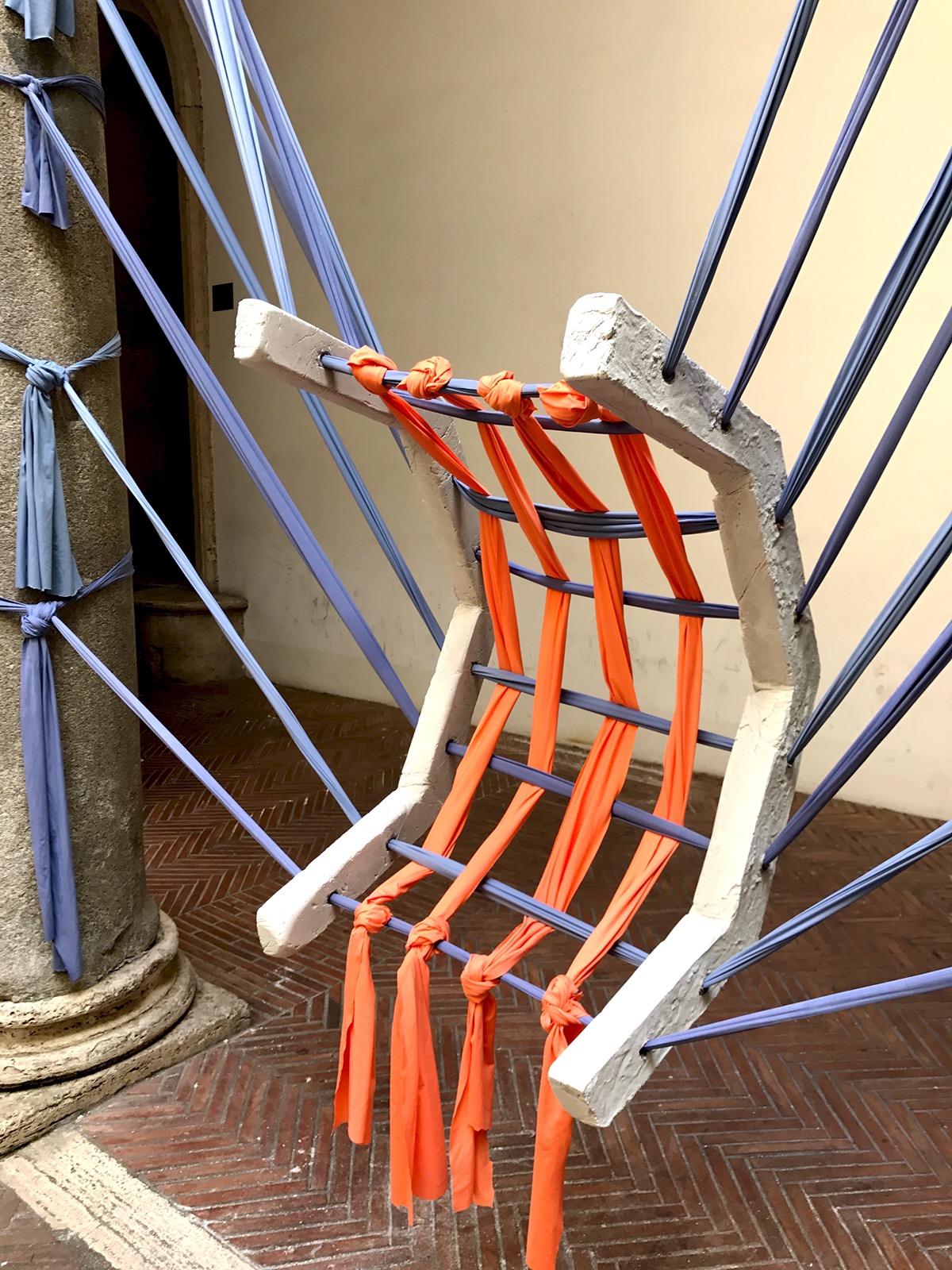 Adobe Portfolio sculpture textile installation. architecture Woven weave Warp weft scale chair furniture Rome Landscape