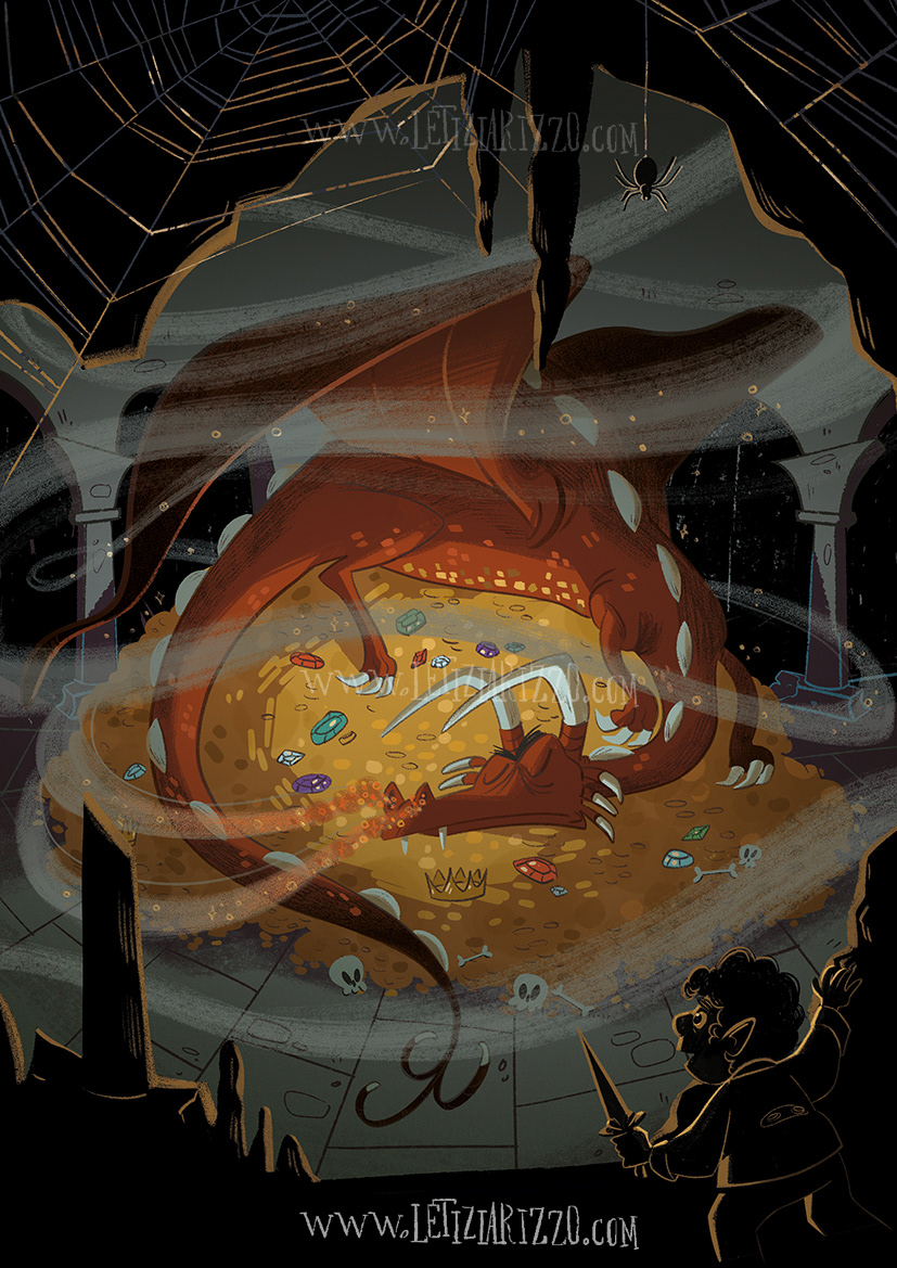 darkness digital illustration dragon Drawing  fantasy fire flame hobbit smaug Tolkien