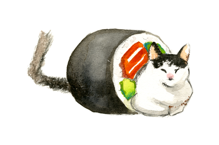 pattern Sushi Cat dog girl Stretching Yoga watercolor Watercolor pattern Inari Food 
