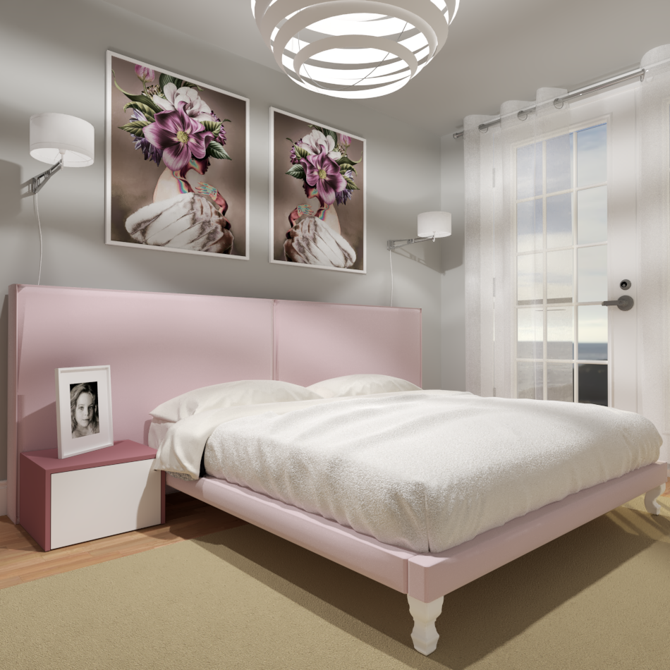 3D furniture interior design  kitchen design modern professional Render SketchUP visualization vray bedroom child nursery pink White